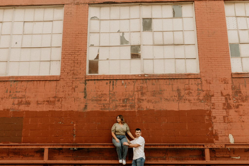 Engaged Couple in West Bottoms Kansas City.