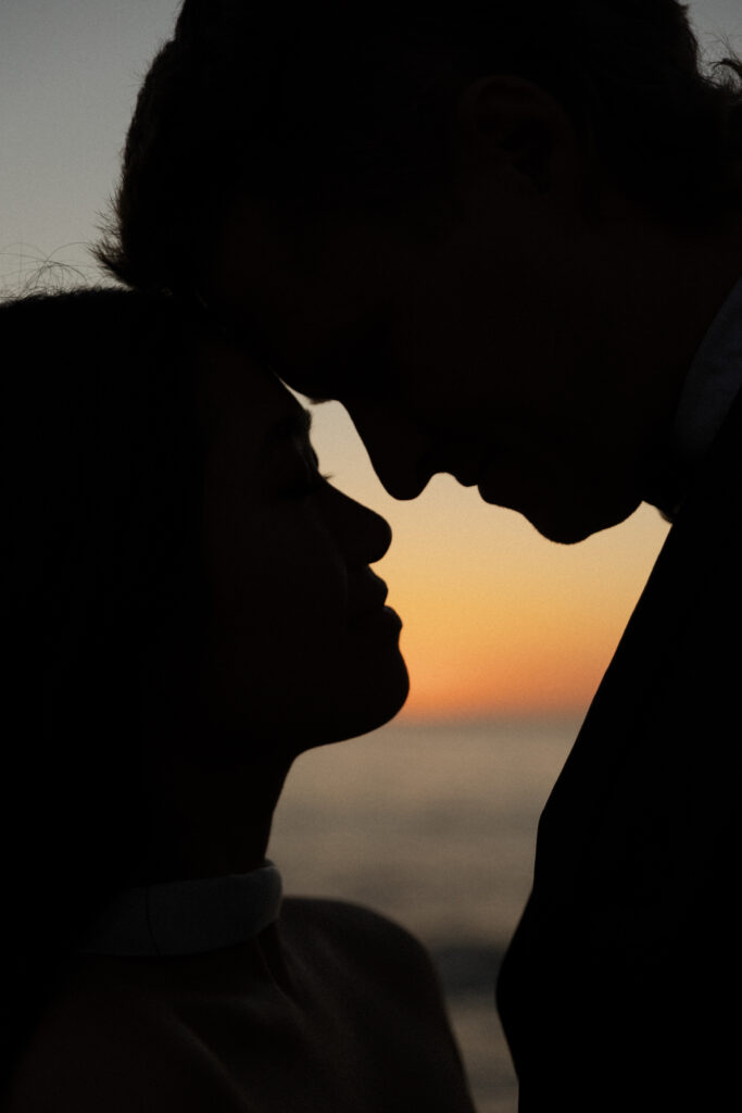 Silhouette Sunset Bride and Groom Portraits at Sunset Cliffs San Diego CA