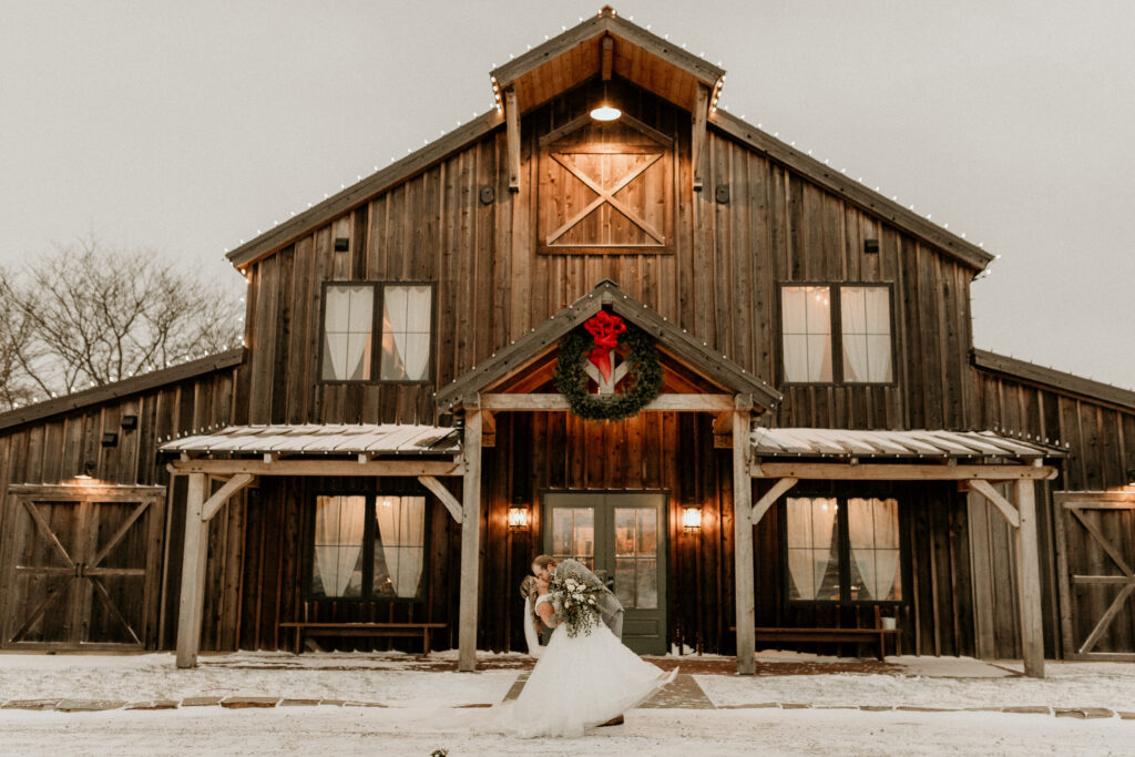 Snowy Wedding Day at the Pearl at Crawford Farm Venue in Hamilton MO